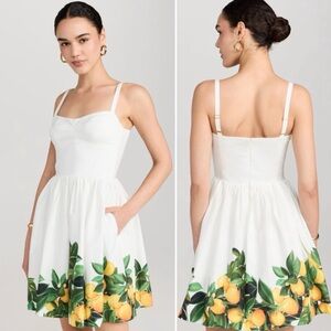 NWT Amanda Uprichard Napoli Cotton Lemon Print Border Trim White Sun Dress Large